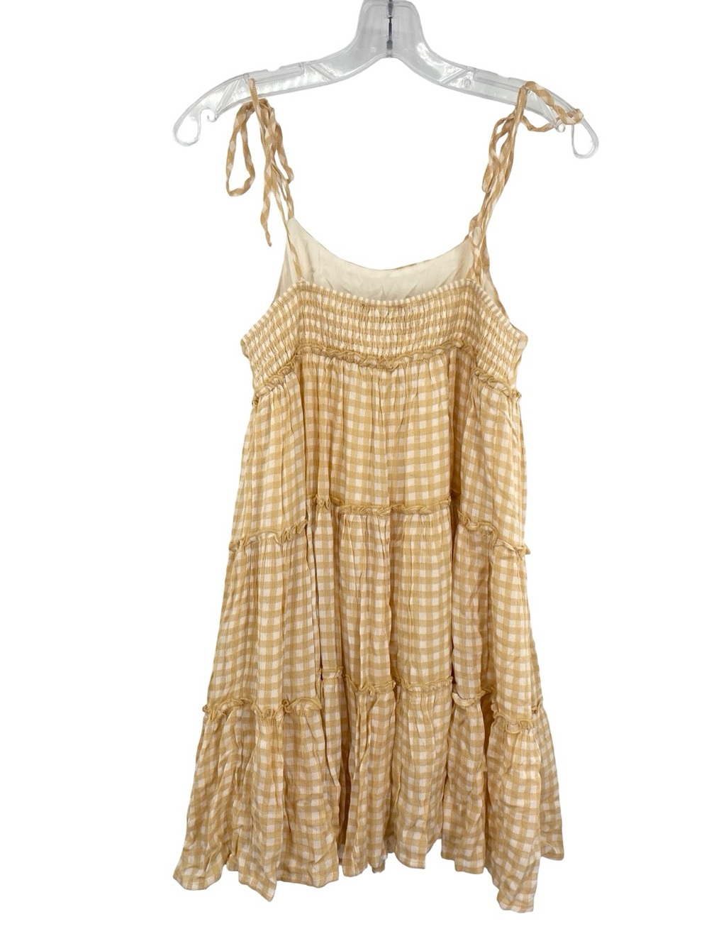 Vici Gingham Yellow White Tiered Babydoll Mini Dress Size XS - Picture 6 of 9